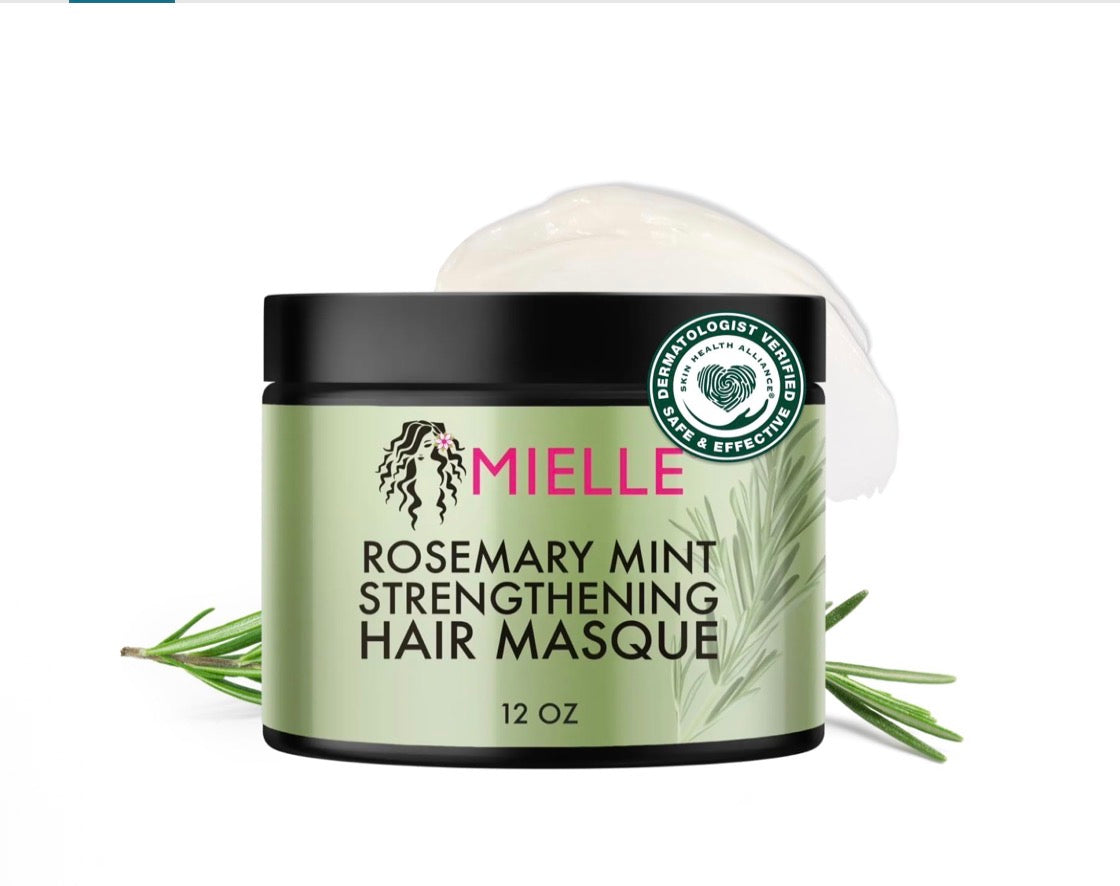 Mielle Organics Rosemary Mint Strengthening Hair Mask, Deep Conditioning Treatment Enriched with Biotin, Honey & Coconut Oil - Helps Encourage Longer, Healthier Strands, 12 Ounce
